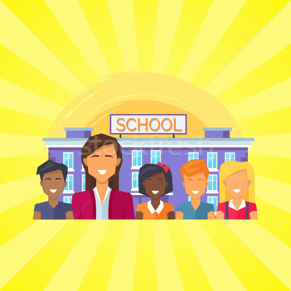 School Building with Pupils Vector Illustration Stock photo © robuart