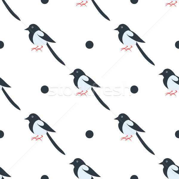 Cartoon Magpie Seamless Pattern on White Vector Stock photo © robuart