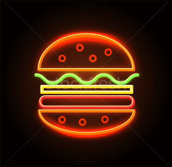 Stock photo: Cheeseburger Neon Sign Poster Vector Illustration