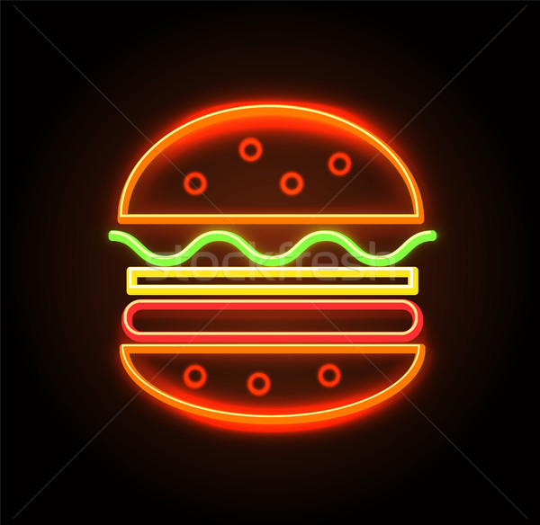 Cheeseburger neon poster produs pâine brânză Imagine de stoc © robuart