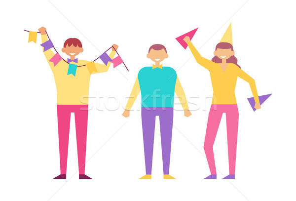 Happy People Birthday Party Vector Isolated White Stock photo © robuart