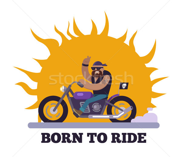 Urodzony plakat motocykla czaszki banderą człowiek Zdjęcia stock © robuart