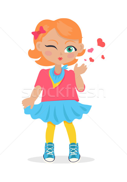 Young Girl Sent Air Kiss Isolated on White. Vector Stock photo © robuart