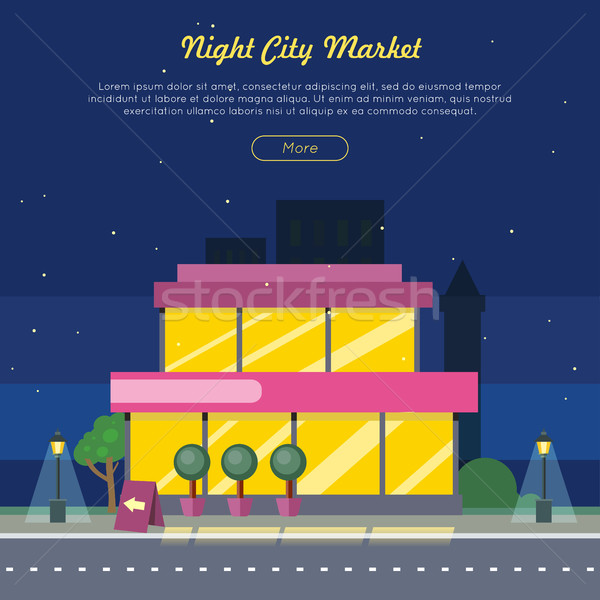 Night City Market Near Road Web Banner Flat Design Stock photo © robuart