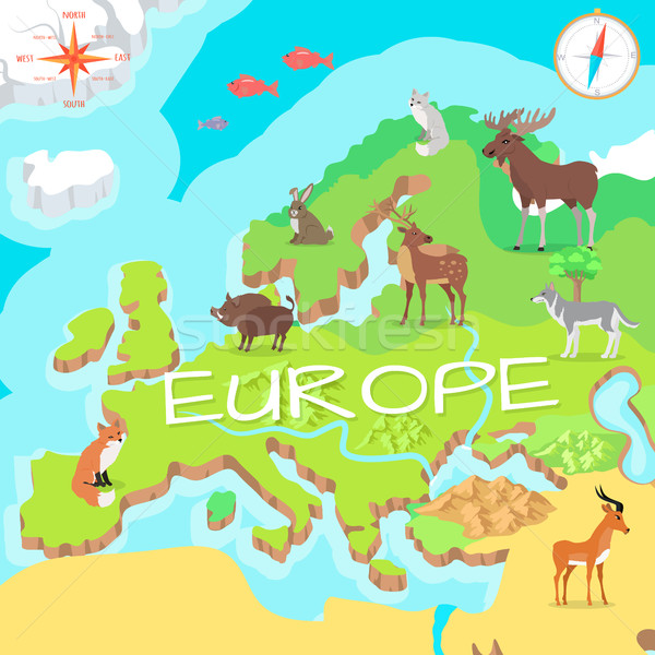 Europe Isometric Map with Flora and Fauna. Vector Stock photo © robuart