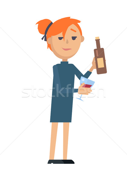 Girl with Glass of Wine Bottle Isolated on White Stock photo © robuart