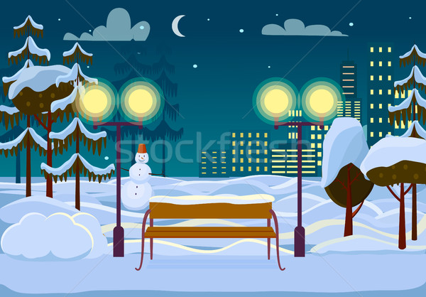 Snowy Winter City Park Vector Illustration Stock photo © robuart