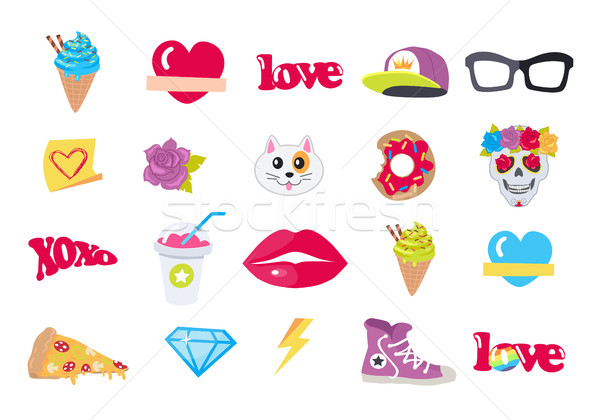 Vector Icons Set Stickers Snack Accessory Items Stock photo © robuart