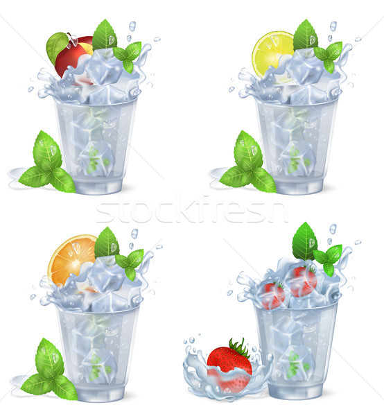 Cold Fruity Drinks with Ice Isolated Illustrations Stock photo © robuart