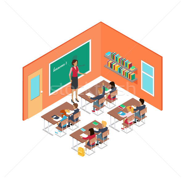 School Room with Teacher and Children at Desks Stock photo © robuart