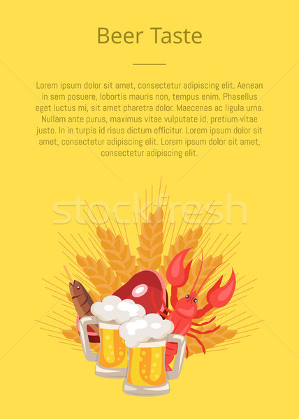 Beer Taste Poster with Pints of Beers, Snacks Ham Stock photo © robuart