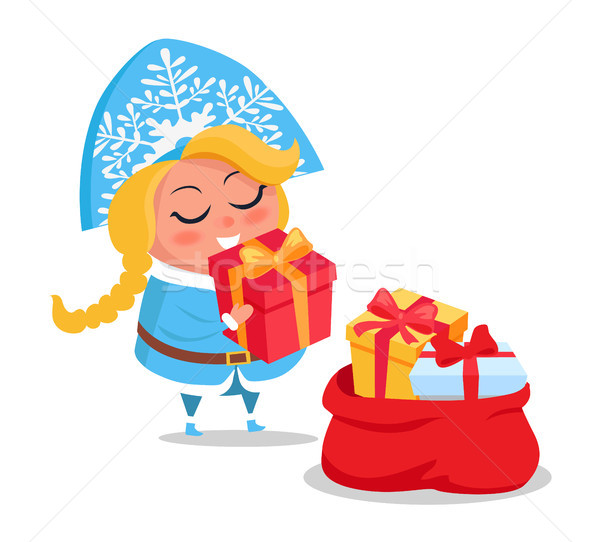 Snow Maiden with Presents Icon Vector Illustration Stock photo © robuart