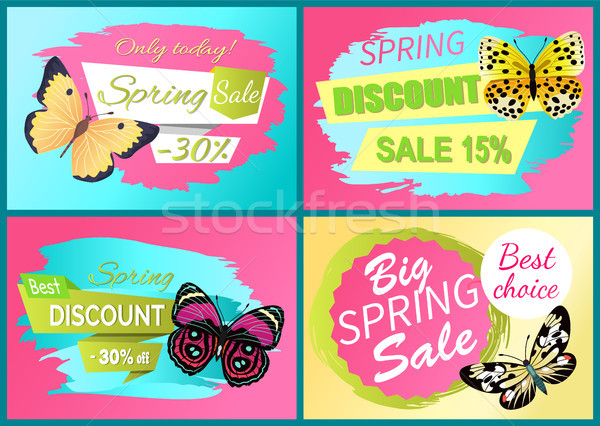 Spring Discount Sale Off Set Emblems Butterflies Stock photo © robuart