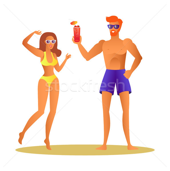 Paar Sommer Feiertage Mann Shorts Gläser Stock foto © robuart