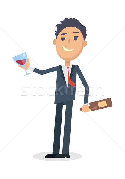 Man with Bottle of Wine Isolated on White. Vector Stock photo © robuart