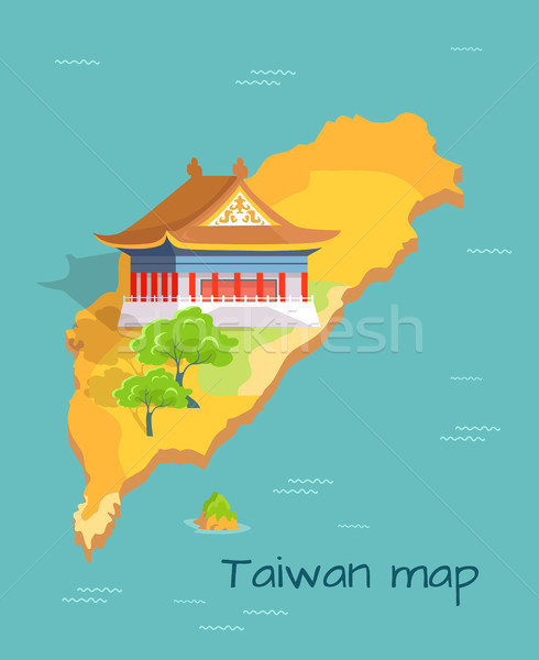 Cartoon Taiwan Map with Traditional Asian Building Stock photo © robuart