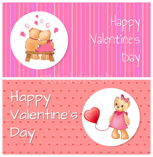 Happy Valentines Poster Bears Hug Teddy Balloon Stock photo © robuart