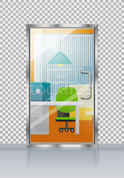 Stock photo: Office Interior Through Glass Door Flat Vector