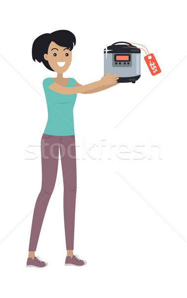 Stock photo: Woman with Slow Cooking Crock Pot Bought on Sale