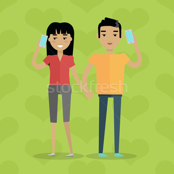 Stock photo: Talking on Phone Vector Concept in Flat Design