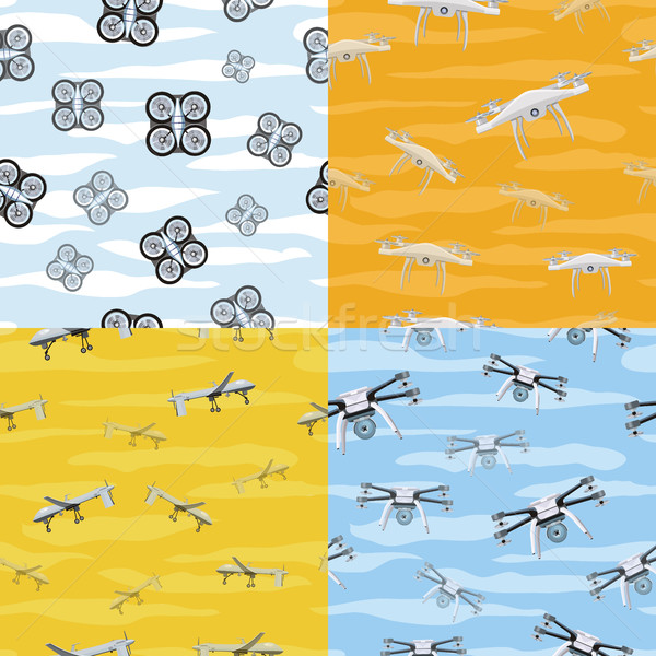 Stock photo: Seamless Pattern Drone Icon Flying in Sky. Vector