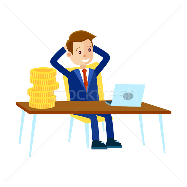 Businessman Sits at Office Table Illustration Stock photo © robuart