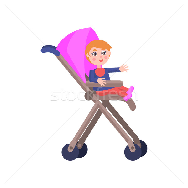 Toddler in Baby Carriage. Mother Day Illustration Stock photo © robuart