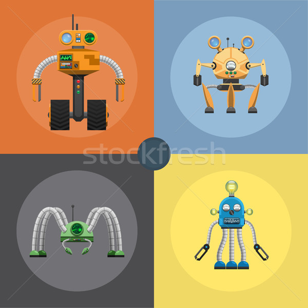 Cartoon Mechanical Steel Robots Illustrations Set Stock photo © robuart