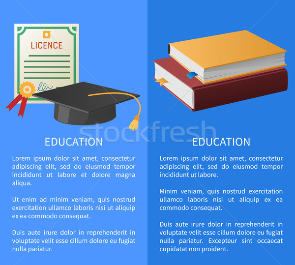 Education Licence, Books Pile and Academic Hat Stock photo © robuart