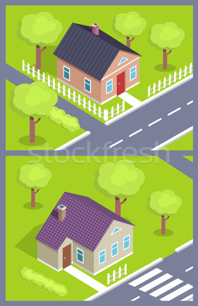 Set of Modern Houses with Doors and Windows 3D Stock photo © robuart