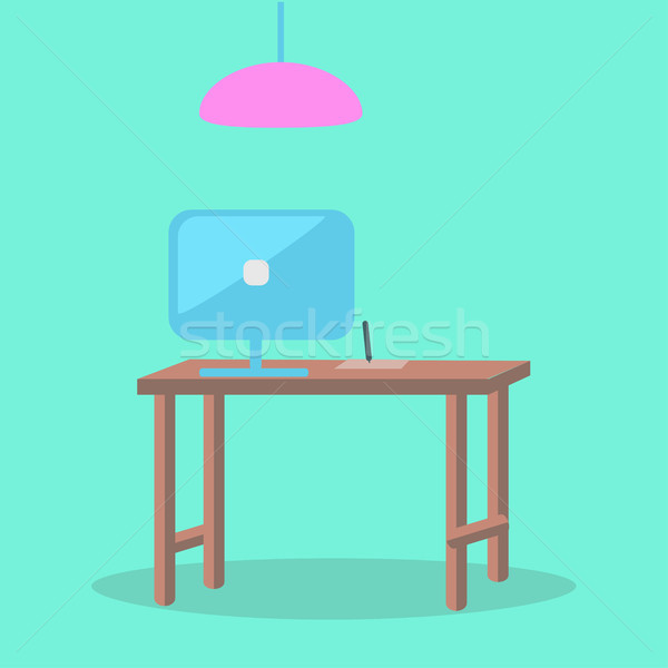 In Office Computer Workplace Design. Wooden Table Stock photo © robuart