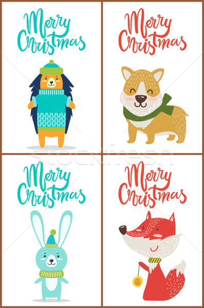 Vrolijk · christmas · ingesteld · posters · grappig · dieren - vector  illustratie © robuart (#9104344) | Stockfresh