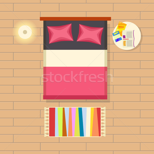 Stock fotó: Hálószoba · belső · dekoráció · ikonok · nagy · ágy
