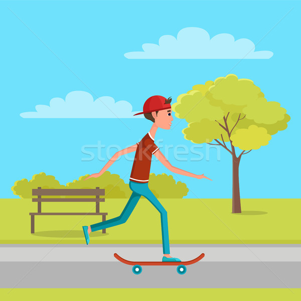 [[stock_photo]]: Skateboarder · déplacement · à · grande · vitesse · vert · vers · l'avant · vue · de · côté