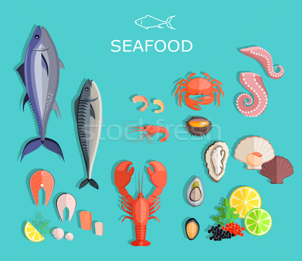 Seafood Set Design Flat Fish and Crab Stock photo © robuart
