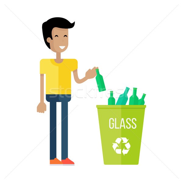 Boy Throw the Bottle into the Container with Glass. Stock photo © robuart