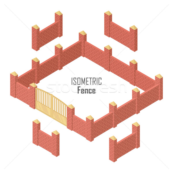Iron Fence with Brick Columns Isolated on White Stock photo © robuart