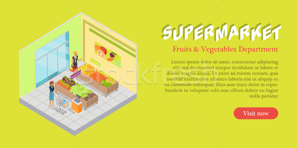 Supermarché fruits légumes département bannière isométrique [[stock_photo]] © robuart