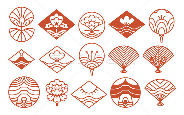 Stock photo: Japanese Icons Collection Red Vector Illustration