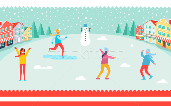 Wintertime and Skiing People Vector Illustration Stock photo © robuart