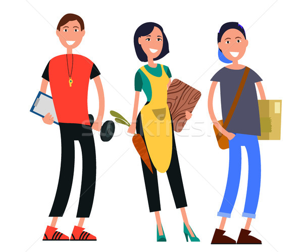 Set of Physical Teacher, Housewife and Student Stock photo © robuart