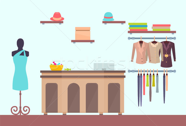 Caja registradora contra tienda mujeres maniquí vestido Foto stock © robuart