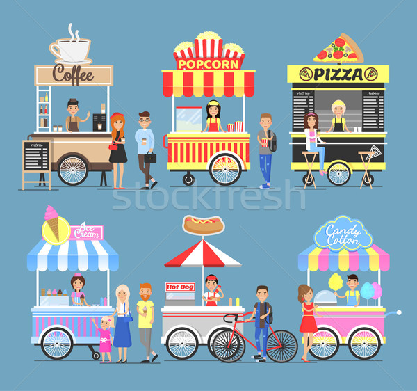 Tasty Street Food Snacks from Carts with Vendors Stock photo © robuart