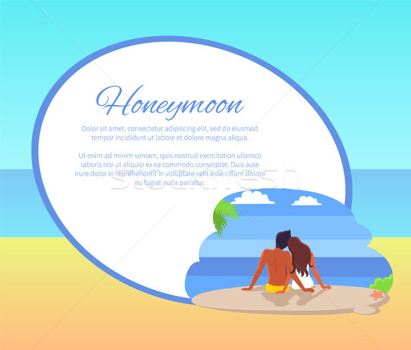 Honeymoon Web Poster with Couple Looking Seaview Stock photo © robuart
