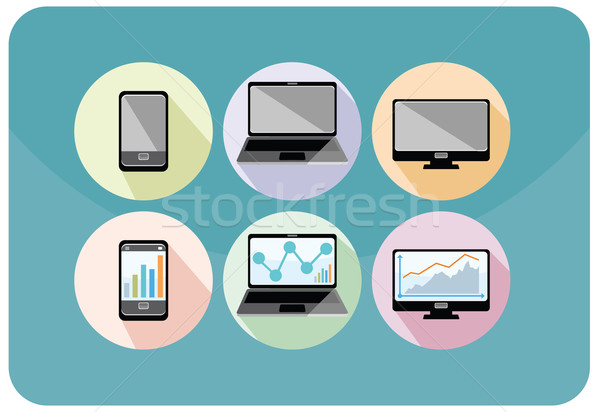 Stock photo: Set of display, laptop, computer, smartphone