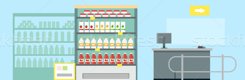 Сток-фото: продуктовых · магазин · интерьер · вектора · дизайна · холодильнике