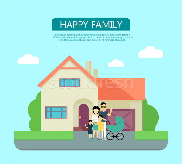 Happy Family in the Yard of Their House. Stock photo © robuart