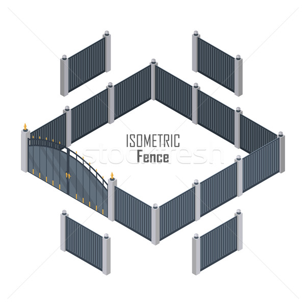 Izometrikus kerítés sötét színek izolált fehér Stock fotó © robuart