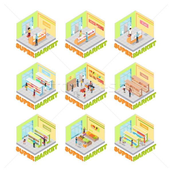 Supermarket Interior Vector Set. Isometric Stock photo © robuart