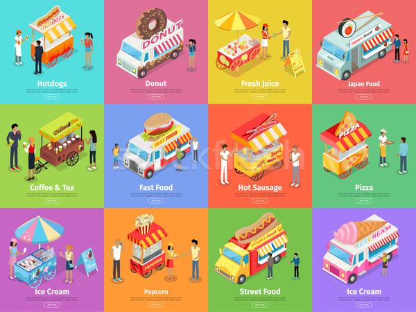 Street Food Stores Isometric Vector Banners Stock photo © robuart